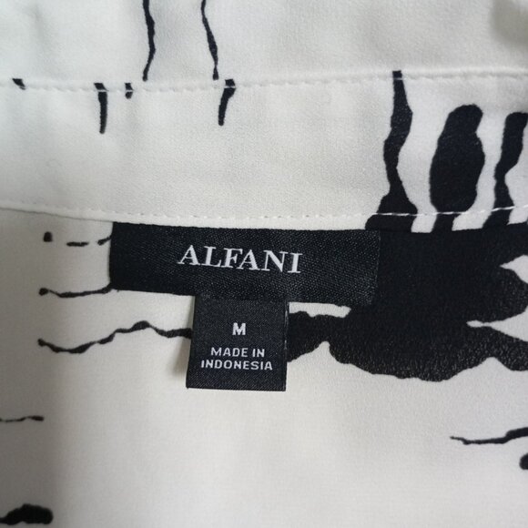 Alfani Womens Black & White Abstract Print Button-Up Blouse M - Picture 2 of 13